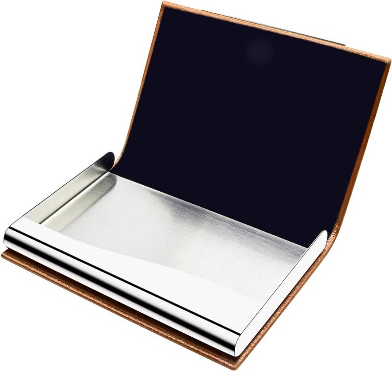 Padike Business Card Holder, Business Card Case Professional PU Leather & Stainless Steel Multi Card Case,Business Card Holder Wallet Credit Card ID Case/Holder for Men & Women. (V-Brown) - Image 4