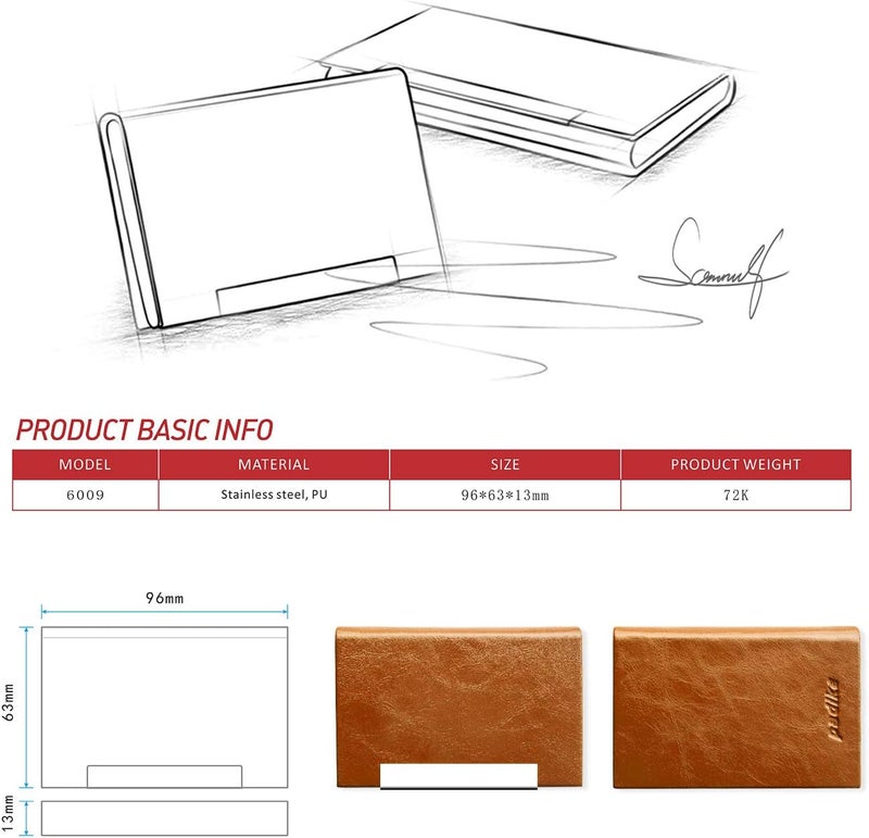Padike Business Card Holder, Business Card Case Professional PU Leather & Stainless Steel Multi Card Case,Business Card Holder Wallet Credit Card ID Case/Holder for Men & Women. (V-Brown) - Image 2