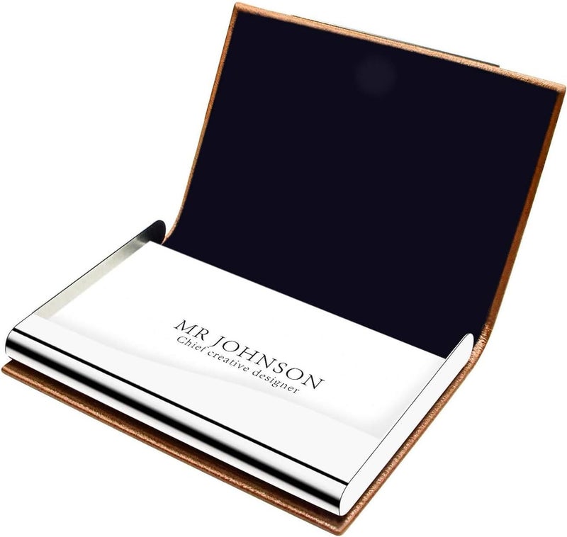 Padike Business Card Holder, Business Card Case Professional PU Leather & Stainless Steel Multi Card Case,Business Card Holder Wallet Credit Card ID Case/Holder for Men & Women. (V-Brown) - Image 5