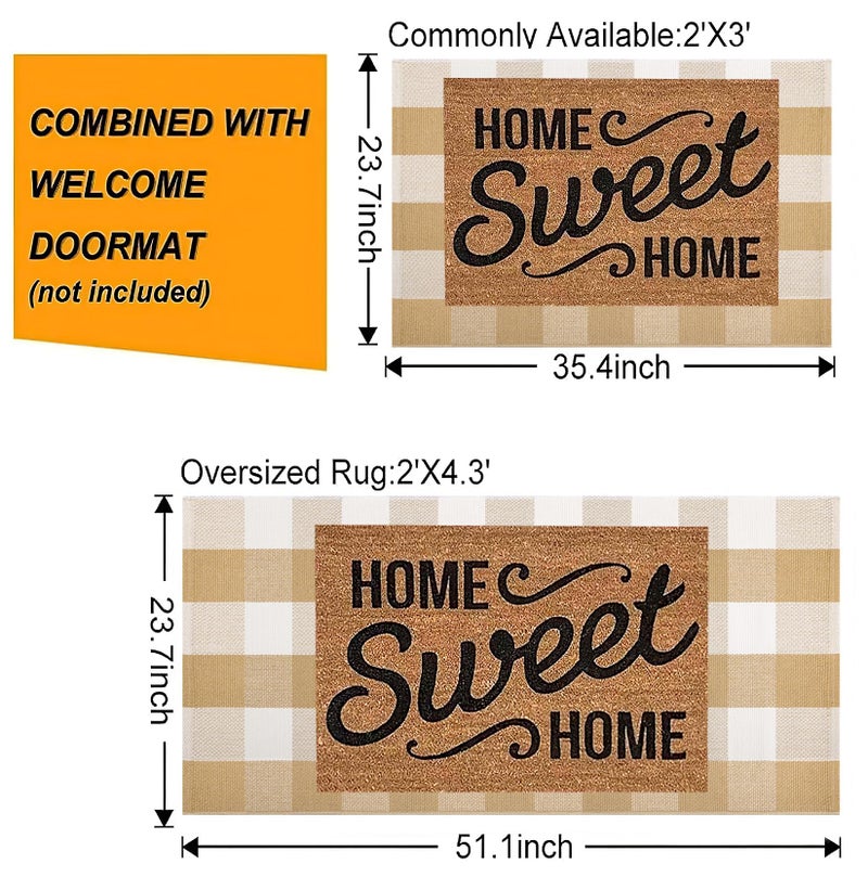 BUAGETUP Khaki and White Outdoor Rug 24''x 51''Checkered Front Porch Mat Cotton Woven Washable Rugs Front Door Mat for Hello/Welcome Mat Entryway,Bedroom,Farmhouse Patio - Image 3