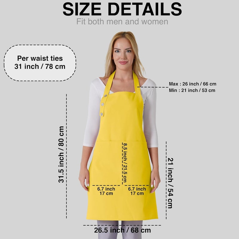TOSHE Kitchen Apron Waterdrop Resistant Cotton Apron with adjustable Aprons for Women with Pockets 10 Color option Cooking Yellow Apron (Yellow) - Image 4