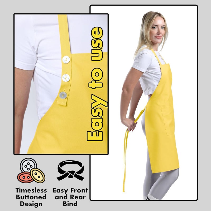 TOSHE Kitchen Apron Waterdrop Resistant Cotton Apron with adjustable Aprons for Women with Pockets 10 Color option Cooking Yellow Apron (Yellow) - Image 5