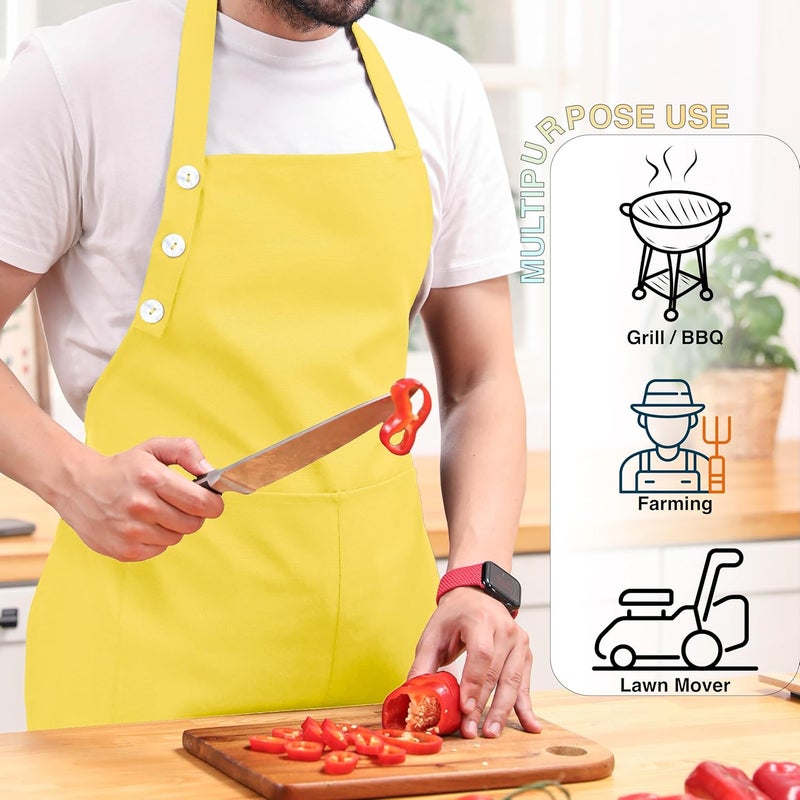 TOSHE Kitchen Apron Waterdrop Resistant Cotton Apron with adjustable Aprons for Women with Pockets 10 Color option Cooking Yellow Apron (Yellow) - Image 2