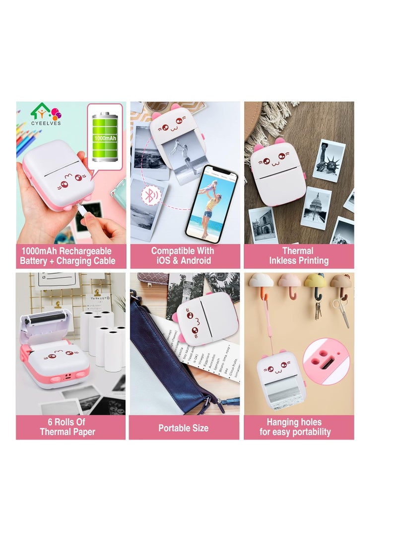 Pocket Printer, Easy to Operate Mini Printer 1000mAh Rechargeable Battery Self Adhesive for Office Receipt Wireless Connection Inkless Printer Thermal for Girls for Children bluetooth - Image 2