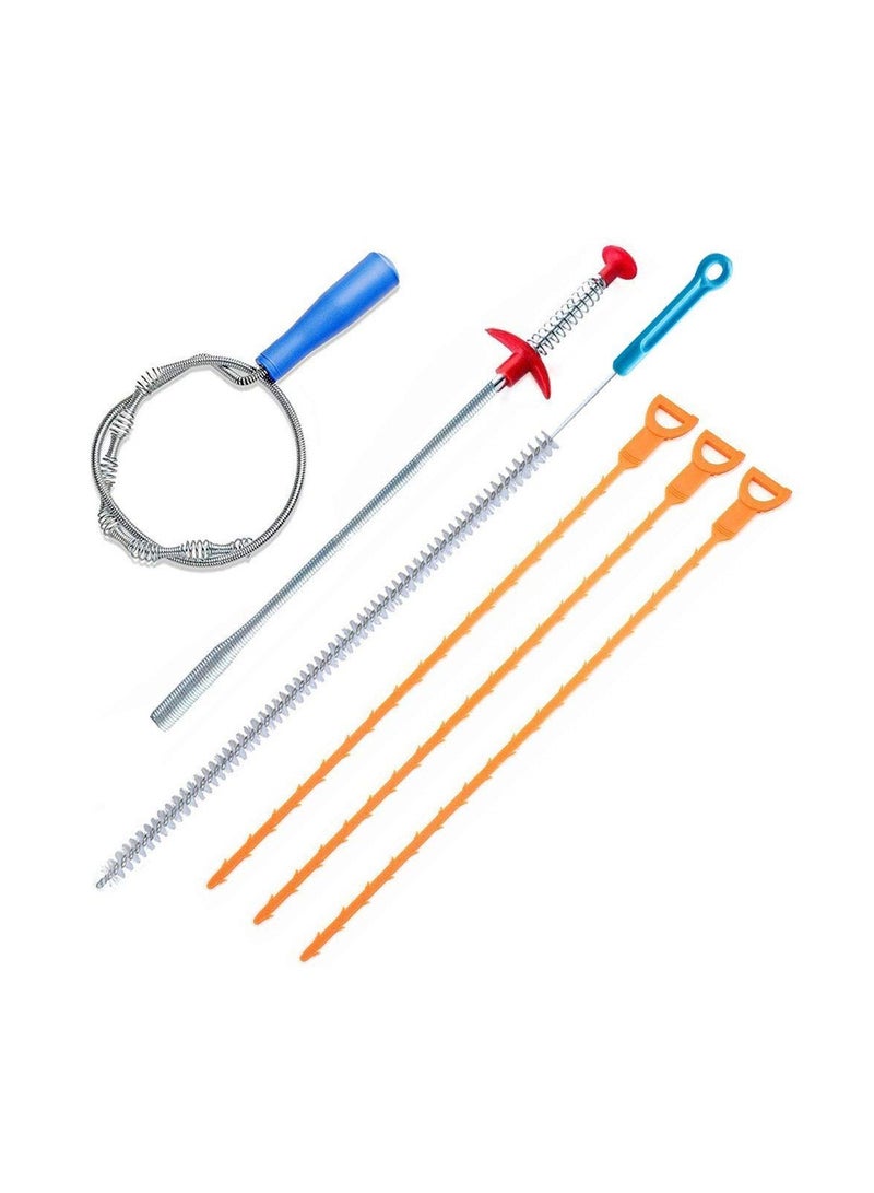 SYOSI 6 Pack Clog Remover Drain Relief Auger Cleaner Tool, Sink Drain and snake Overflow Cleaning Brush, Sewer Hair Catcher, Applicable to Bathroom Tub, Toilet, Clogged Drains, Dredge Pipe, Sewers, Sink - Image 1