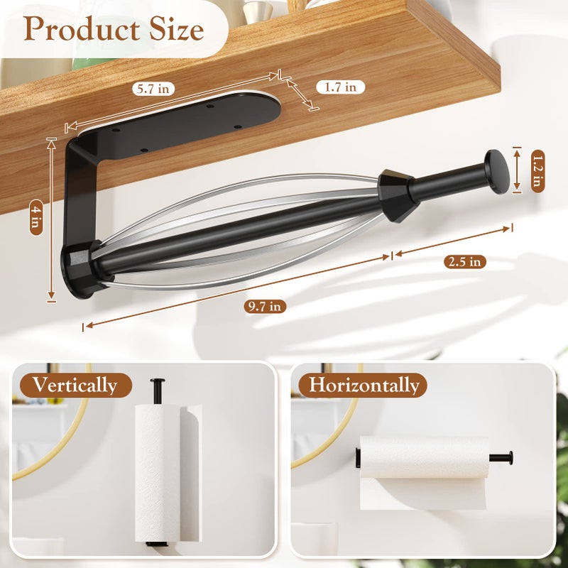 Winproper Paper Towel Holder Under Cabinet, Single Hand Operable Wall Mount with Damping Effect, Self-Adhesive or Drilled Paper Roll Holders for Kitchen, Bathroom, RV(2 Towel Robe Hooks) - Image 4