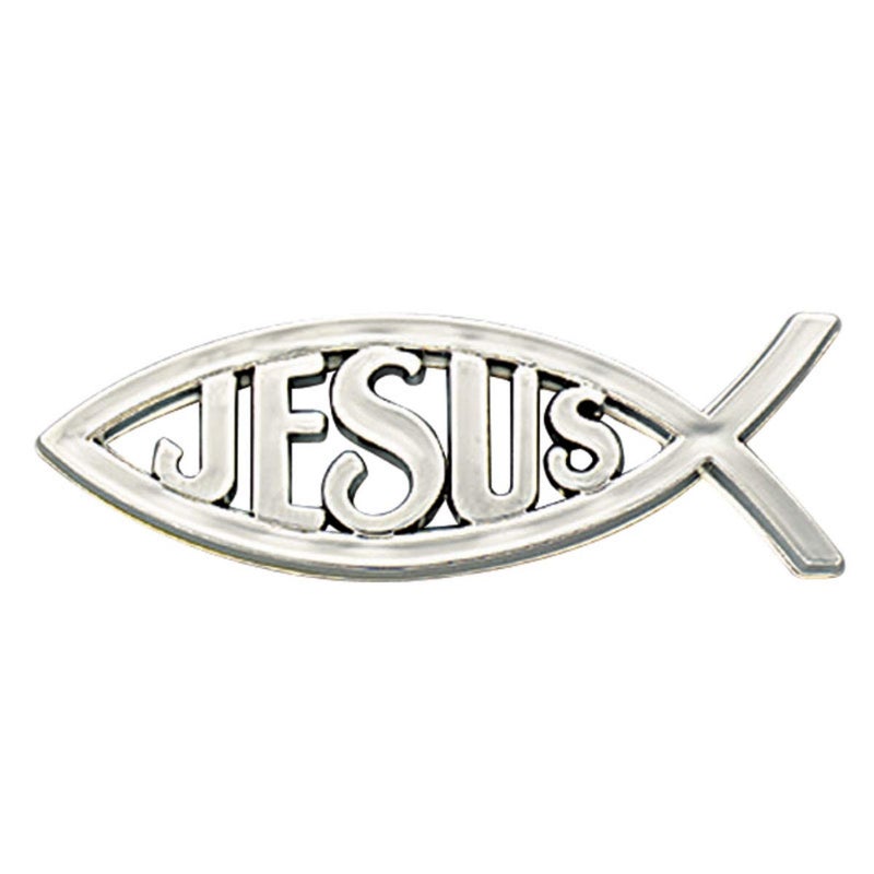 Autom Religious Gift Travel Protection 5 Silver Ichthus Jesus Fish with Cross All Weather Adhesive Emblem Auto Car Bumper Sticker