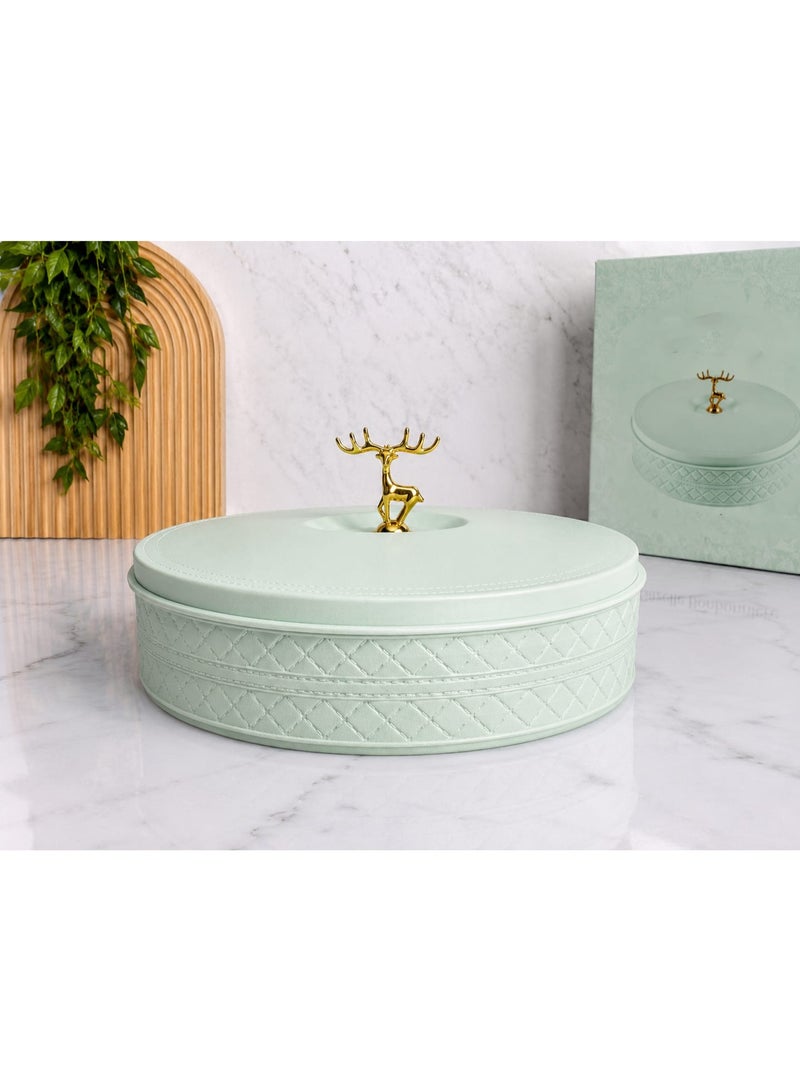 Round Snack Serving Tray with Lid – 5-Compartment Nut & Date Organizer with Gold Handle - Image 2