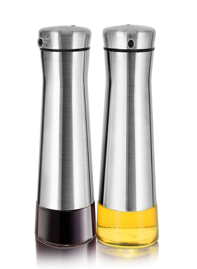 Aelga Olive Oil And Vinegar Dispenser Set -2 Pack Elegant Stainless Steel Oil Dispenser Set- Vinegar Bottle for Kitchen with No-Drip - Image 1