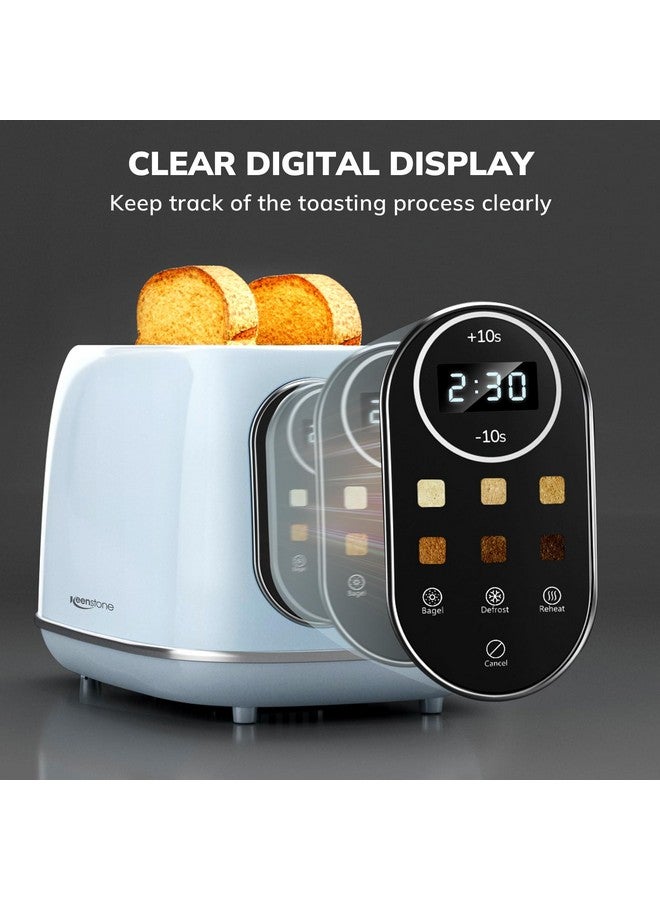 keenstone Keenstone Smart Touch Screen Toaster 2 Slice, Retro Wide Slot Stainless Steel Toaster with 6 Browning Levels, Reheat & Defrost, for Bagel, Toast, Bread, Removable Crumb Tray, Blue  - Image 2