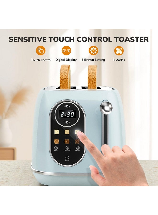 keenstone Keenstone Smart Touch Screen Toaster 2 Slice, Retro Wide Slot Stainless Steel Toaster with 6 Browning Levels, Reheat & Defrost, for Bagel, Toast, Bread, Removable Crumb Tray, Blue  - Image 4