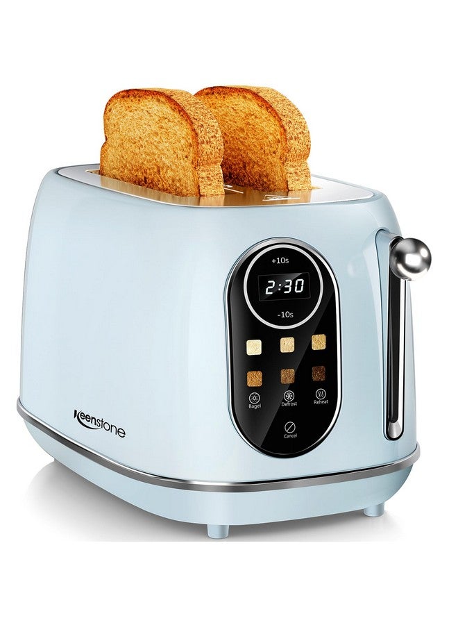 keenstone Keenstone Smart Touch Screen Toaster 2 Slice, Retro Wide Slot Stainless Steel Toaster with 6 Browning Levels, Reheat & Defrost, for Bagel, Toast, Bread, Removable Crumb Tray, Blue  - Image 1