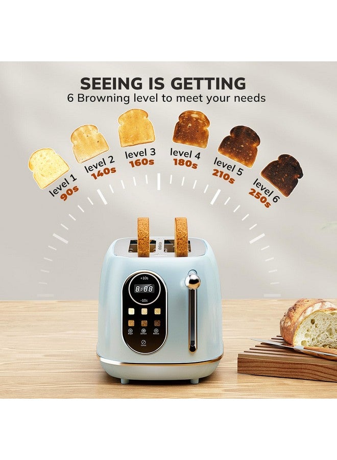 keenstone Keenstone Smart Touch Screen Toaster 2 Slice, Retro Wide Slot Stainless Steel Toaster with 6 Browning Levels, Reheat & Defrost, for Bagel, Toast, Bread, Removable Crumb Tray, Blue  - Image 5