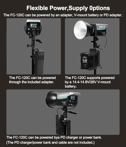 NANLITE FC-120C RGB Full-Color LED Spotlight, 2700K-7500K Color Temperature Adjustable, High Brightness 12850lux, Multiple Control and Power Supply Methods, Suitable for Video Shooting and Photography - Image 3