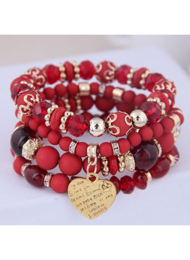 NIBEMINENT Bohemian Beaded Peach Heart Bracelet - Wholesale European and American Jewelry