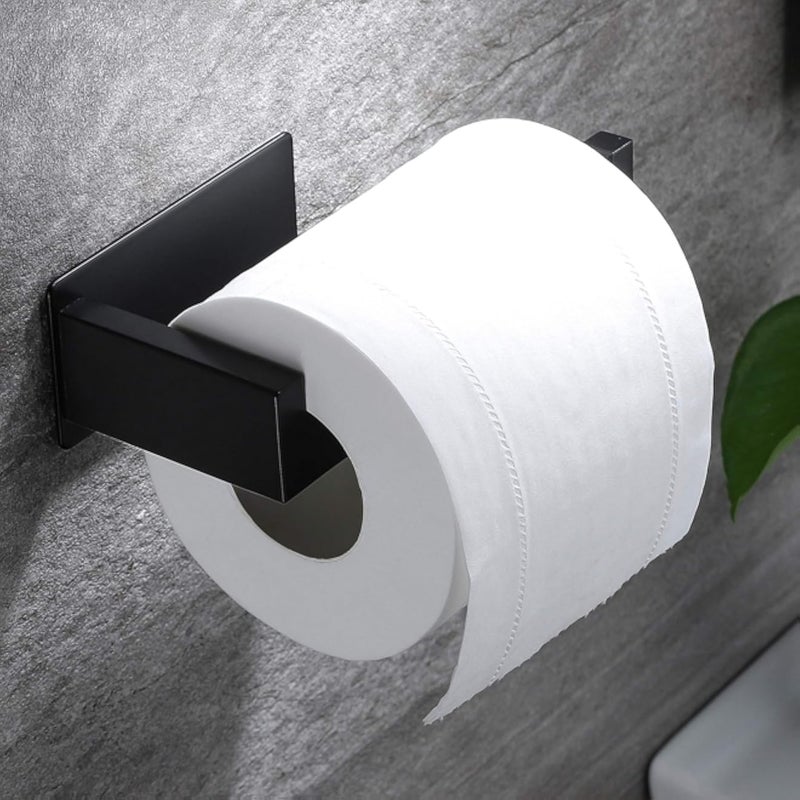 YIGII Adhesive Toilet Paper Holder Wall Mount Black Toilet Roll Holder for Bathroom, SUS 304 Stainless Steel