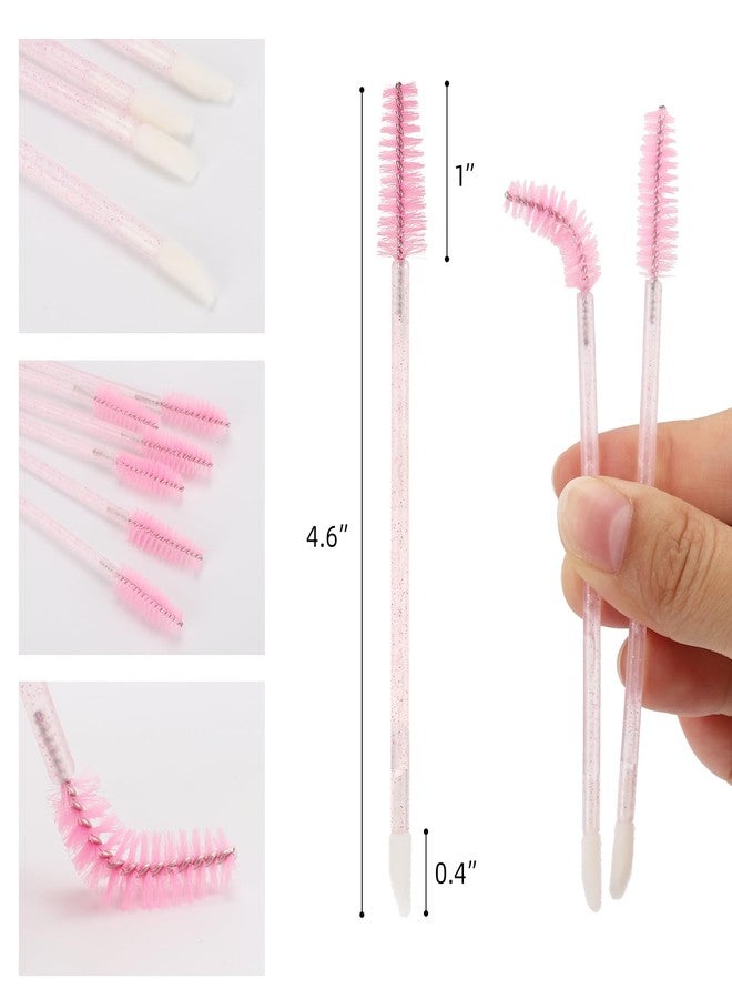 Tbestmax 200 Pcs Disposable Mascara Wands Dual Ended Eyelash Brush Lip Brush, Pink Lipstick Applicator Eyebrow Spoolies Brush for Eyelash Extensions - Image 2