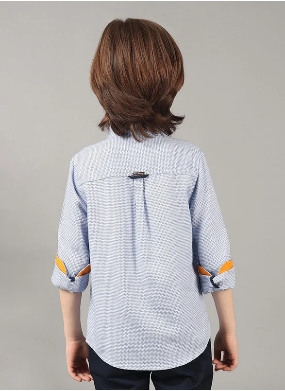 ون فرايدي One Friday Kids Boys 100% Cotton Blue Micro Print Full Sleeves Shirts