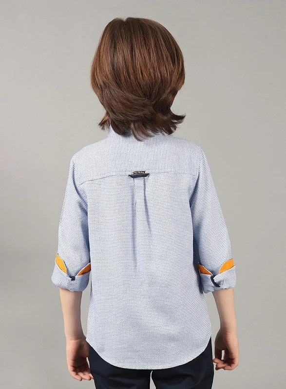 One Friday One Friday Kids Boys 100% Cotton Blue Micro Print Full Sleeves Shirts
