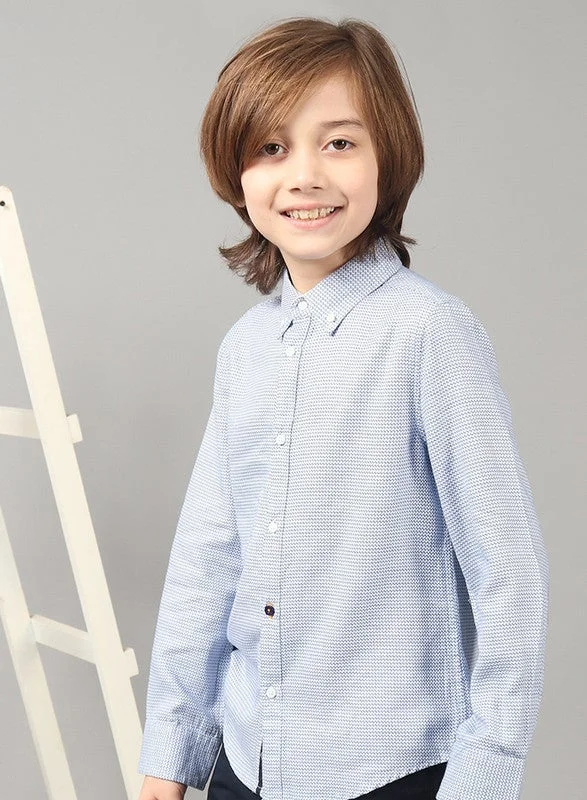 One Friday One Friday Kids Boys 100% Cotton Blue Micro Print Full Sleeves Shirts