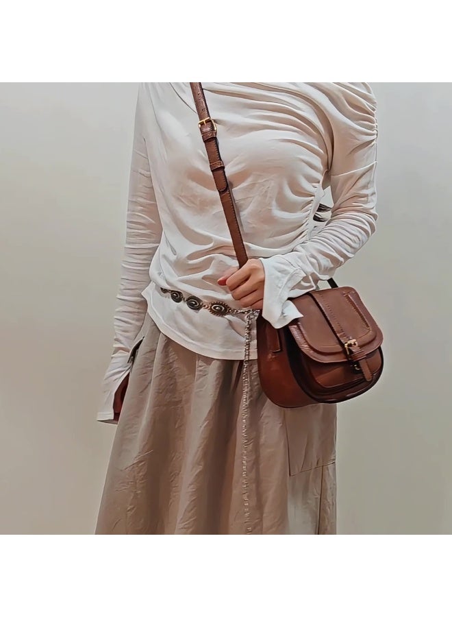 هاي هيلوك حقيبة كتف نسائية صغيرة ، حقيبة كتف من جلد البولي يوريثان للنساء ، حقيبة نسائية مع حزام قابل للتعديل - Image 2