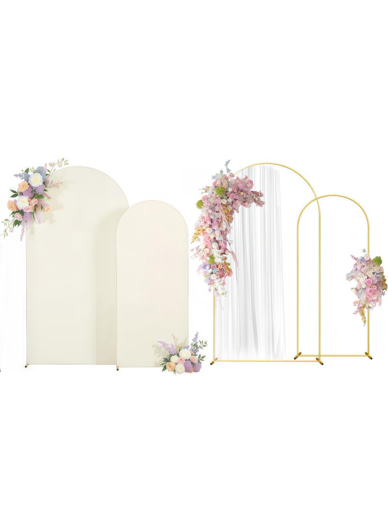 Set of 2 Metal Wedding Arch with 2 Ivory Spandex Covers, 6FT & 7.2FT Gold Round Backdrop Stand, Heavy Duty Frame for Ceremony, Party Decorations, Easy Assembly Balloon Arch Stand with Carry Bag for Birthday, Baby Shower - Image 1
