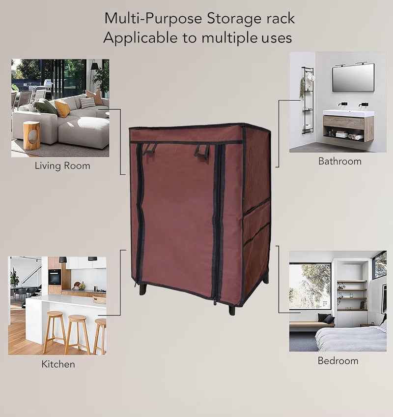 PHILOSHOP PHILOSHOP 4 Layer Multipurpose Baby WardrobeCabinetMultipurpose Storage Rack Foldable Collapsible Wardrobe Organizer for Clothes with NonWoven Fabric Cover Brown Metal - Image 4