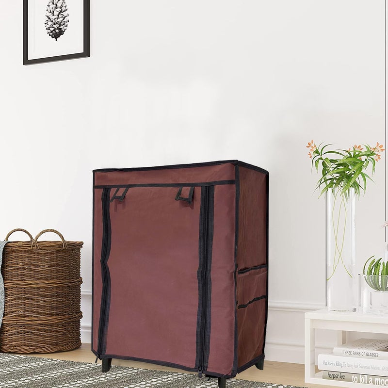 PHILOSHOP PHILOSHOP 4 Layer Multipurpose Baby WardrobeCabinetMultipurpose Storage Rack Foldable Collapsible Wardrobe Organizer for Clothes with NonWoven Fabric Cover Brown Metal - Image 1