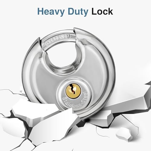 Puroma Heavy Duty Discus Lock - Stainless Steel, Waterproof & Rustproof, 5/16 Inch Shackle, 3 Keys (1 Pack) for Warehouse, Garage, Storage Locker & Outdoors - Image 5