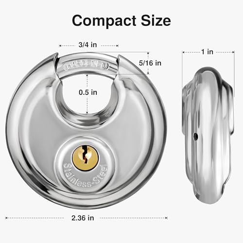 Puroma Heavy Duty Discus Lock - Stainless Steel, Waterproof & Rustproof, 5/16 Inch Shackle, 3 Keys (1 Pack) for Warehouse, Garage, Storage Locker & Outdoors - Image 2