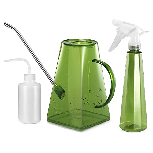 Goowin Indoor Plants Watering Can - Long Spout 47 oz with Bonus 16 oz Spray Bottle & 8.5 oz Squeeze Bottle, Green - Image 1