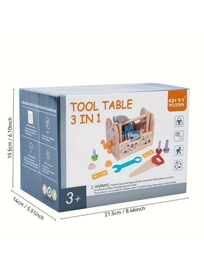 Wooden Children Play House Building Toy Set 23pcs Tool Table Educational Gift - Image 2