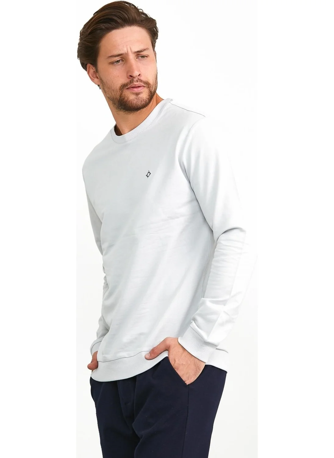 Odelon Men's Basic Daily Crew Neck Sweatshirt Gray