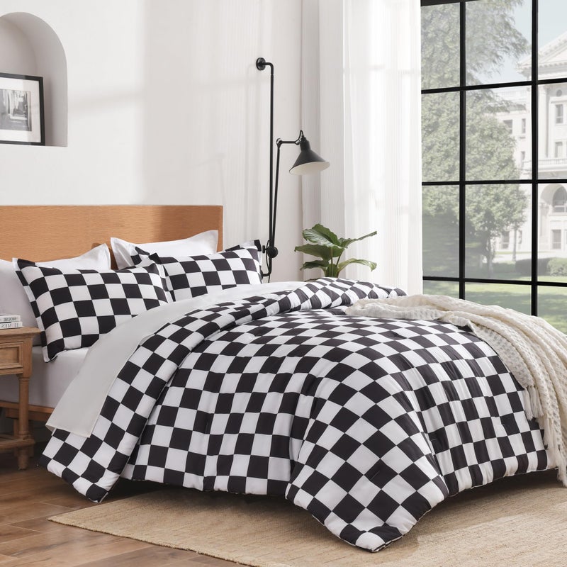 Andency Checkered Comforter Queen(90x90Inch), Black White Plaid Gingham Buffalo Grid Bed Set for Boys Kids Teens, 3 Pieces Lightweight Microfiber Geometric Preppy Bedding - Image 2