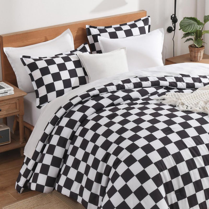 Andency Checkered Comforter Queen(90x90Inch), Black White Plaid Gingham Buffalo Grid Bed Set for Boys Kids Teens, 3 Pieces Lightweight Microfiber Geometric Preppy Bedding - Image 3
