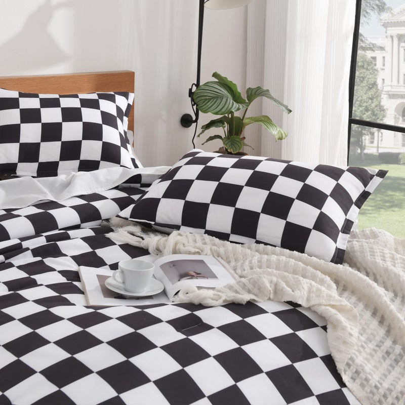 Andency Checkered Comforter Queen(90x90Inch), Black White Plaid Gingham Buffalo Grid Bed Set for Boys Kids Teens, 3 Pieces Lightweight Microfiber Geometric Preppy Bedding - Image 4