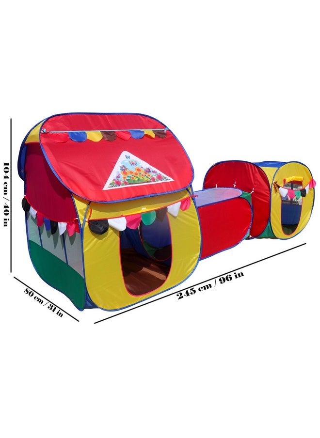 HomeCute Homecute Small Size 3 in 1 Kids Play Tent House with Crawl Tunnel, Cube Tent & Hut Tent House (Multicolor)  - Image 2