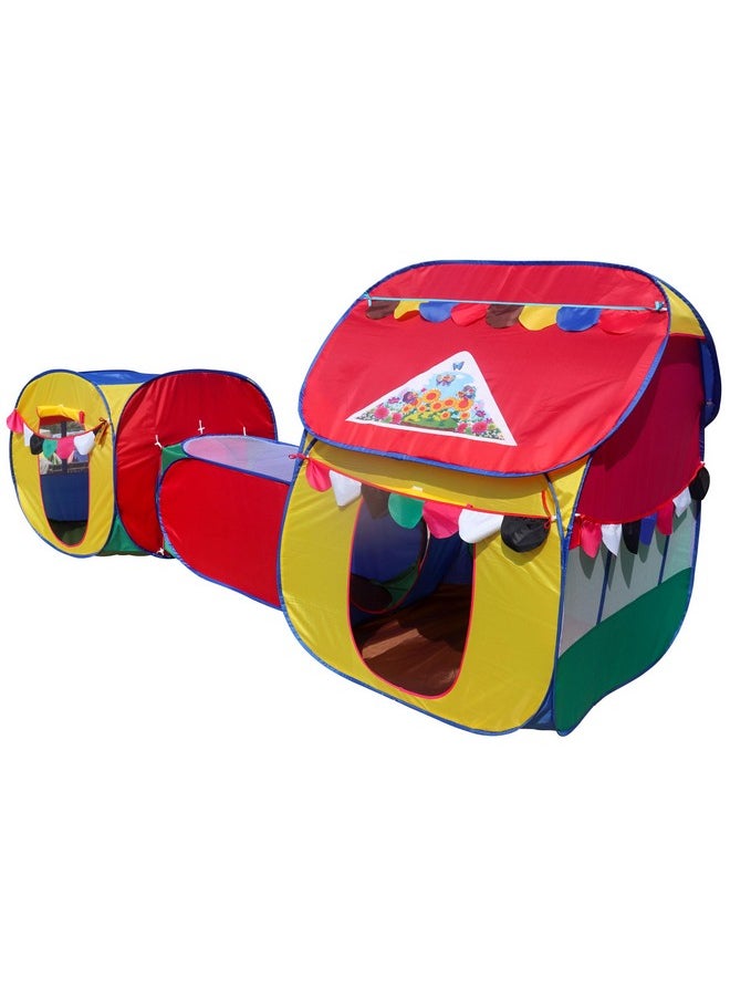 HomeCute Homecute Small Size 3 in 1 Kids Play Tent House with Crawl Tunnel, Cube Tent & Hut Tent House (Multicolor)  - Image 1