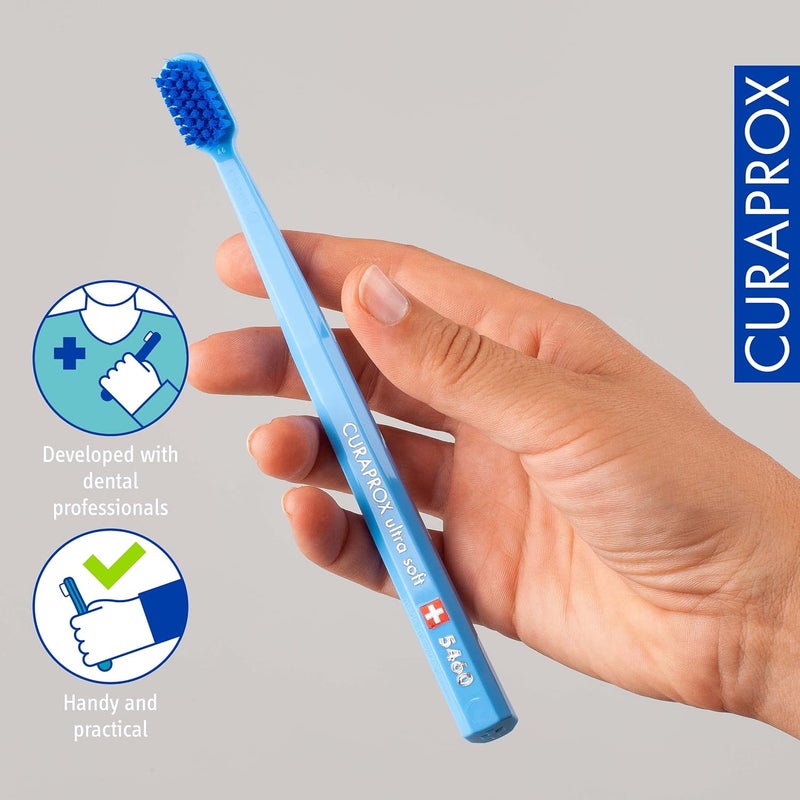 CURAPROX CS 5460 Ultra Soft Toothbrush – Adult Teeth & Gum Care | Curen Ultra-Soft Bristles For Gentle Cleaning | Turquoise, Light Blue, Magenta, Individually Wrapped - Image 3