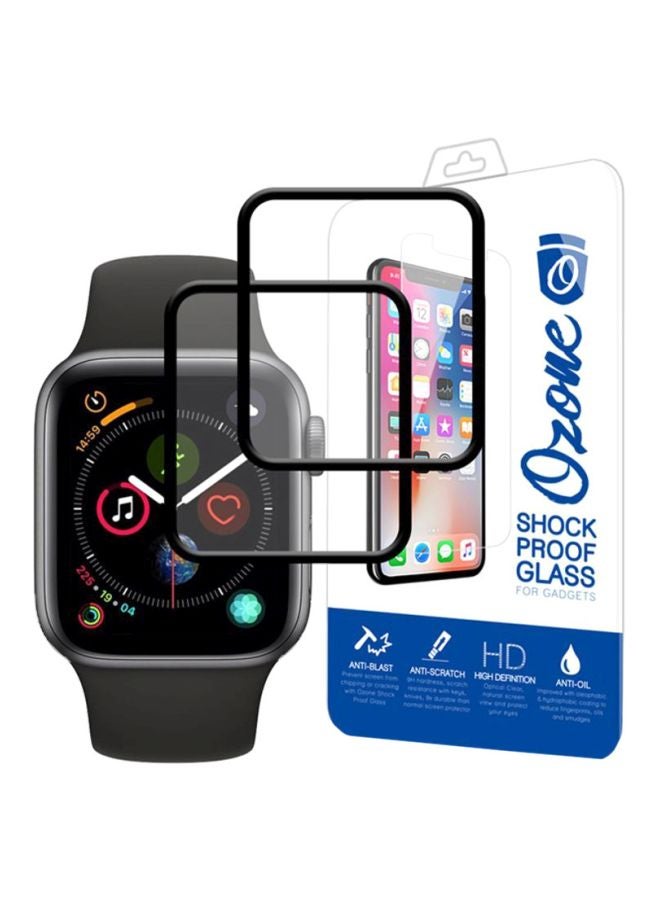 Ozone Pack Of 2 Tempered Glass Screen Protector For Apple Watch 44mm Clear/Black
