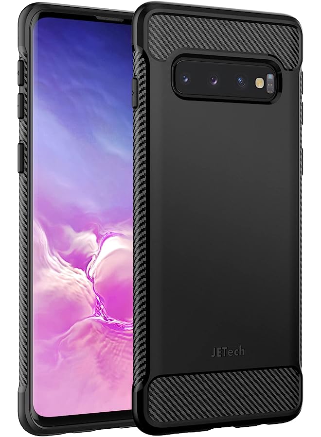 جي تيك حالة ناسفة متوافقة مع Samsung Galaxy S10 ، غطاء الهاتف الرقيق مع امتصاص الصدمة وتصميم ألياف الكربون (أسود) - Image 1