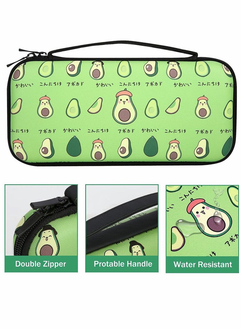 Excefore Storage Bag Case for Nintendo Switch Game Console, Cartoon Avocado Cute Hard Portable Travel Carry Case with 12 Game Card Slots, Inner Storage Bag for Joy-Con & Accessories - Image 4