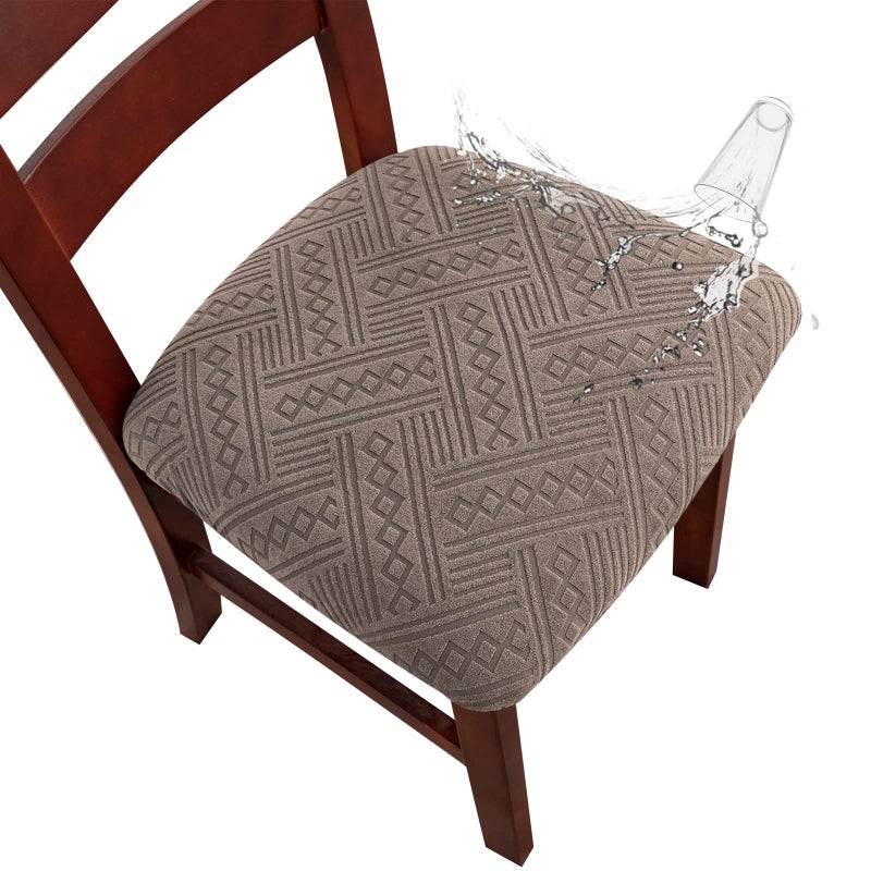 Genina Waterproof Chair Seat Covers Dining Room Chair Covers Stretch Seat Cover for Dinning Room Chair Protector Slipcovers for Kitchen Hotel 4 Pattern1Taupe