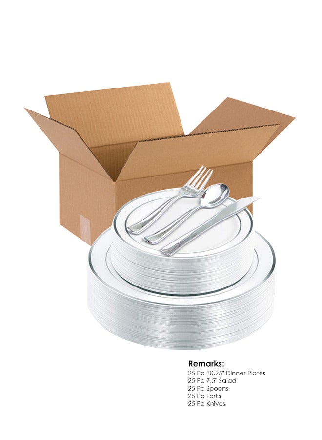 AIWANTO 125-Piece Plastic Dinnerware Set for 25 Guests – 25 Large Plates, 25 Salad Plates, 25 Spoons, Forks & Knives – Party, Catering & Event Tableware - Image 4