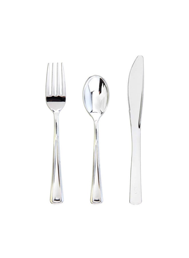 AIWANTO 125-Piece Plastic Dinnerware Set for 25 Guests – 25 Large Plates, 25 Salad Plates, 25 Spoons, Forks & Knives – Party, Catering & Event Tableware - Image 2