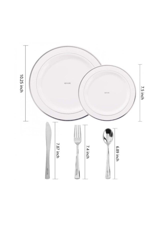 AIWANTO 125-Piece Plastic Dinnerware Set for 25 Guests – 25 Large Plates, 25 Salad Plates, 25 Spoons, Forks & Knives – Party, Catering & Event Tableware - Image 3