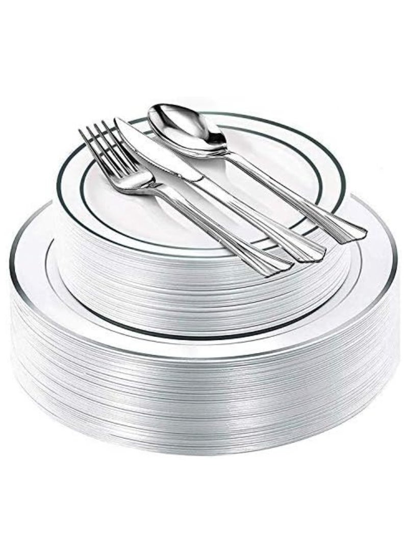 AIWANTO 125-Piece Plastic Dinnerware Set for 25 Guests – 25 Large Plates, 25 Salad Plates, 25 Spoons, Forks & Knives – Party, Catering & Event Tableware - Image 1