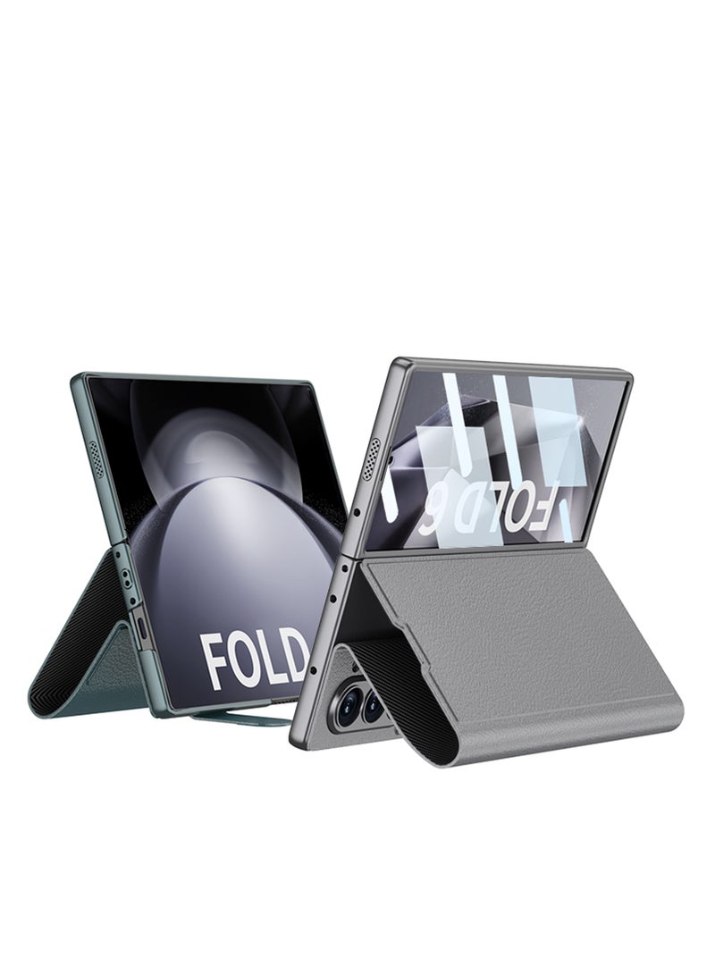 LEEKA Samsung Galaxy Z Fold 6 Foldable Leather Case with Premium Genuine Leather Finish, Shockproof Foldable Design, and Full Body Protection - Ultra Slim and Durable - Grey - Image 3