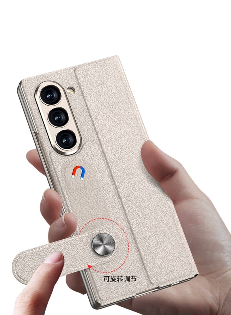 LEEKA Samsung Galaxy Z Fold 6 Foldable Leather Case with Premium Genuine Leather Finish, Shockproof Foldable Design, and Full Body Protection - Ultra Slim and Durable - Grey - Image 4