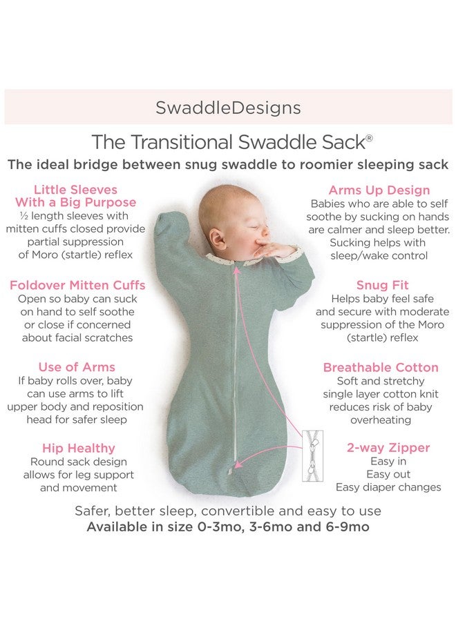 SwaddleDesigns SwaddleDesigns Transitional Swaddle Sack with Arms Up Half-Length Sleeves and Mitten Cuffs, Small, 0-3 months, 6-14 lbs, Heavenly Floral, Pink (Arms Up Swaddle, Transition Swaddle Sleep Sack)  - Image 2
